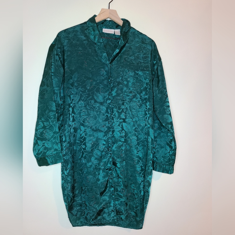 Signature Expressions emerald green paisley embroidered shirt dress nightgown sm